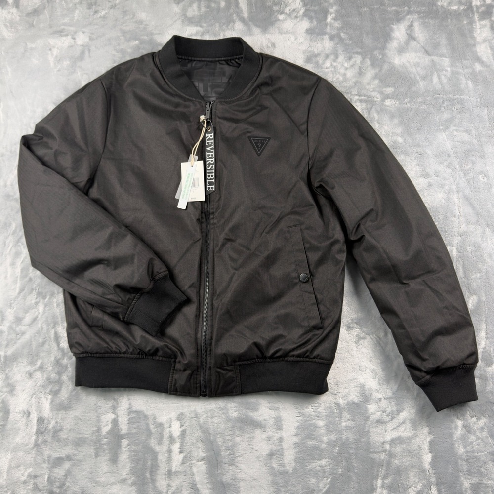 Guess Los Angeles Mens Reversible Bomber Jacket Black Logo Print